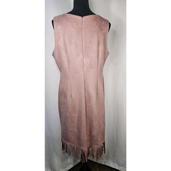 Shelby & Palmer Blush Pink Faux Suede Stretch Sheath Dress 14 Fringe Hem - Picture 3 of 9